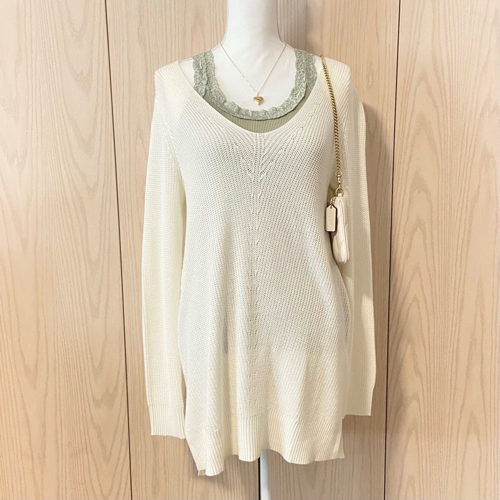 NEW Old Navy Sweater Women’s Medium White Knit Tunic Coquette Balletcore Boho M